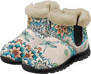 Женские зимние ботинки Jeiento Beauty Dragonfly с цветочным узором, пушистые, на щиколотку, для походов, с противоскользящей подошвой, Dragonfly Mandala Flower