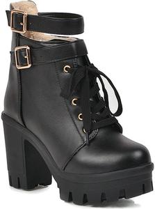 Женские ботильоны DXSYMJM на массивном высоком каблуке с застежкой на шнуровку, платформой, ремешками и пряжкой из искусственной кожи для клуба и вечеринок, Black
