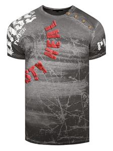 Rusty Neal Выцветшая футболка с принтом по всей поверхности и боковой застежкой на пуговицы, антрацитового цвета