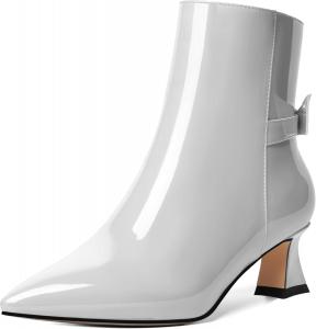 Женские свадебные ботильоны ROSERWISH с острым носком, застежкой-молнией, лаковой отделкой, бантиком, низким каблуком-китен 2 дюйма