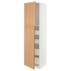 Высокий шкаф с 2 дверями/4 ящиками METOD/MAXIMERA IKEA, 60x60x220 см, цвет white/vedhamn oak