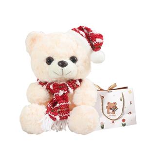 Плюшевый мишка в рождественской шапке с шарфом, плюшевая кукла, высота 22 см OU DI PIG, белый