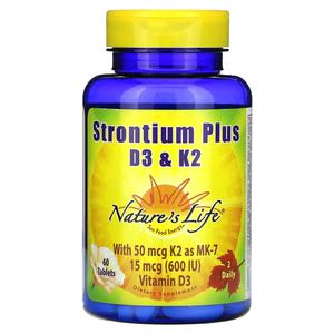 Добавка Nature's Life Strontium Plus D3 и K2, 60 таблеток