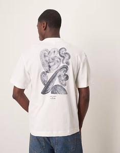 Футболка оверсайз Selected Homme X Nous Vous с принтом на спине кремового цвета