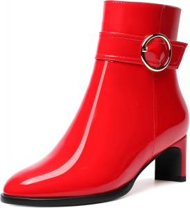 Женские ботильоны MODENCOCO с лакированной пряжкой, повседневные, для свадьбы, с молнией, с ремешком на щиколотке, с круглым носком, массивным низким каблуком 2 дюйма, Red