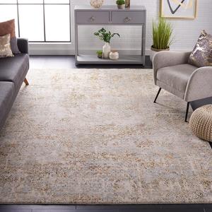 Ковер SAFAVIEH, 201 x 201 см, Adrianna Collection, Blue & Gold, современный абстрактный дизайн, без линьки и простой в уходе, идеален для помещений с высокой проходимостью в гостиной, спальне (ADN206M)