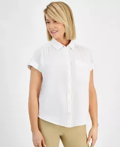 Небольшая хлопковая рубашка из марли Camp Shirt Style & Co, белый