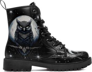 Coolcustomize Готические ботильоны для женщин с рисунком животных, на шнуровке, из веганской кожи, в стиле панк-рок, с массивным каблуком, черного цвета