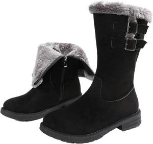 Женские зимние сапоги средней длины, удобные ботинки с искусственным мехом, противоскользящие снежные сапоги для походов ZPLMIDE, Black