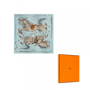 HERMES Шелковый платок с ручным подрубом для женщин Blue/Gray