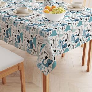 Прямоугольная скатерть, 100 % хлопок, 52x104 дюйма, нарисованные вручную динозавры.