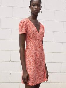 Платье мини Pomi с цветочным принтом Mango, Bright Red