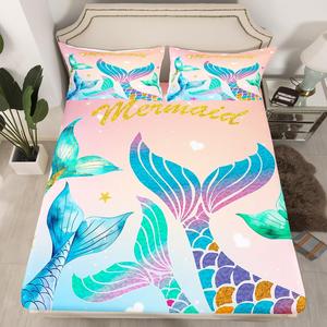 Erosebridal Комплект постельного белья Mermaid Tail с градиентной расцветкой в морском стиле, Teal Gold