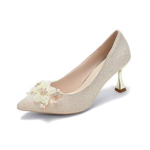Тонкие туфли на шпильке женские шампань TAOLEI, Champagne 7.5Cm