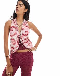 Топ Stradivarius с розово-белым принтом тай-дай