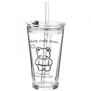 Стеклянные стаканы KAWASIMAYA, Chubby Bear Scale Glass Cup (Includes Glass Straws)