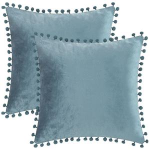 Набор из 2 декоративных наволочек с помпонами с бахромой, чехлы для подушек, наволочки для комнаты 18 x 18 дюймов Unique Bargains, синий