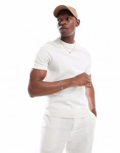 Потертая трикотажная футболка с круглым вырезом цвета экрю Threadbare