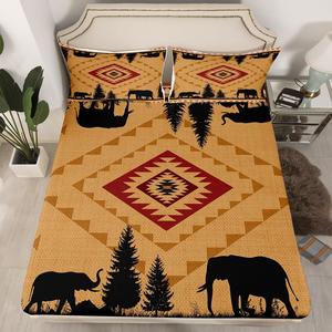 Erosebridal Натяжная простыня Elephant Full с принтом животных и растений в черно-коричневых тонах, Brown Black