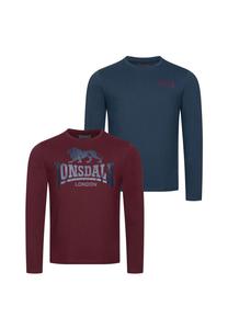 Мужская рубашка с длинными рукавами стандартного кроя, двойная упаковка AYRSHIRE LONSDALE, цвет Dark Navy/oxblood