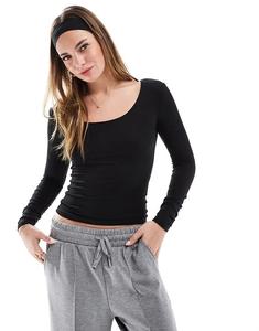 Лонгслив Cotton On с длинными рукавами и глубоким вырезом, черный цвет