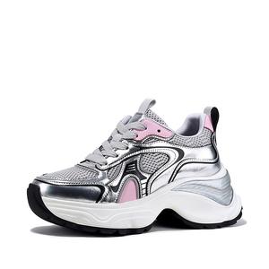 BELLALILY Скользоустойчивые износостойкие дышащие низкие массивные кроссовки женские серые серебристые, цвет Gray Silver