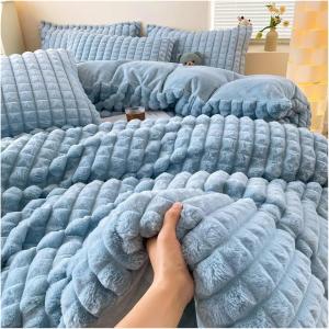 Generic Комплект постельного белья зимний плюшевый Blue