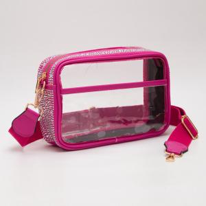 Блестящая стеганая искусственная кожа прозрачная прямоугольная сумка через плечо FASHNZFAB, фуксия