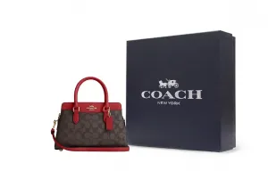 COACH Дарси ПВХ сумка через плечо миниатюрная женская золотисто-коричнево-красная