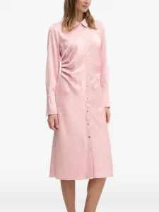 Платье миди с атласными вставками и пуговицами спереди DKNY, розовый