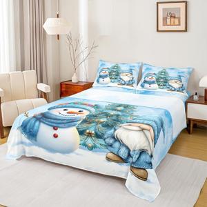 Erosebridal Комплект постельного белья Gnome & Snowman с новогодними елками и снежинками для детей, White Blue