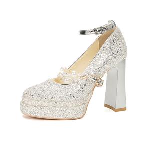 Туфли Мэри Джейн на массивном каблуке для женщин Zubumei, Silver