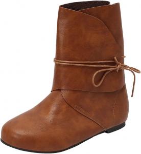 Широкие плоские женские ботинки с круглым носком, шнуровкой и на щиколотку, классические винтажные ботинки для полной икры, удобные повседневные осенние сапожки на плоской подошве, мягкая обувь для ходьбы, противоскользящие ретро-ботинки Generic, Yellow