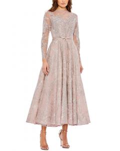 Платье с иллюзией декорированного пояса-банта Mac Duggal, розовый