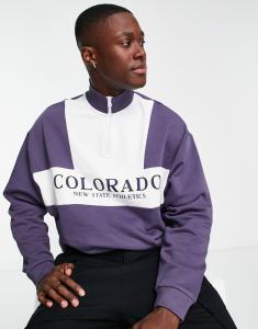 Темно-синяя оверсайз-толстовка на молнии с городским принтом ASOS DESIGN