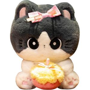 Мягкая и милая плюшевая кукла котенка высотой 25 см Happy Fish, серый