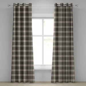 Шторы на люверсах ABAKUHAUS с абстрактным узором перекрещенные линии в шотландскую клетку, традиционный британский узор, декоративные двухпанельные шторы, 280 см x 245 см, бежевый, темно-серо-бордовый Abakuhaus