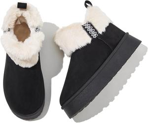 Женские зимние ботинки HYPOCRUTE с мехом, снежные ботинки, ботильоны на платформе, теплые мягкие короткие ботинки для женщин, ботинки на молнии, Black