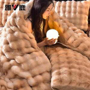 Yalu Комплект постельного белья 1,8 м, 4 предмета: пододеяльник 200x230 см, простыня, 2 наволочки, цвет кофе, плюш