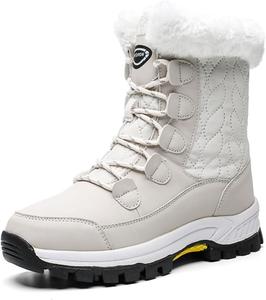 Зимние женские ботинки ZQW Furry, средние по голенищу, на шнуровке, с толстой подошвой, водонепроницаемые, противоскользящие, плюшевые, теплые, с мягкой подкладкой для активного отдыха, White