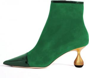 Женские ботильоны YDN с заостренным носком, золотой массивный низкий каблук, короткие ботинки с боковой молнией, модная одежда, размеры 4-15 US