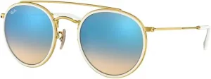 Солнцезащитные очки Ray-Ban Unisex Rb3647n с двойной перемычкой, круглые, Gold/Brown Gradient Mirror Blue