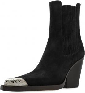 Женские металлические ботильоны FOWT с заостренным носком, грубым высоким каблуком, повседневные эластичные ботинки до щиколотки, размер 4-16 US, Black