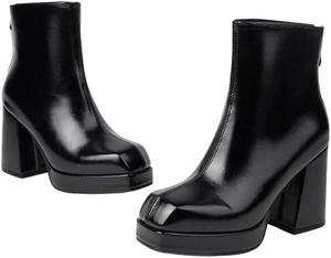 Классические женские ботильоны на устойчивом каблуке 9,5 см с круглыми носками, зимние повседневные ботинки Generic, Black