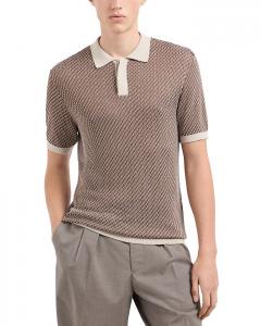 Вязаный жаккардовый пуловер свитер поло Emporio Armani, коричневый/бежевый