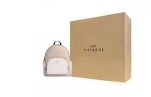 COACH Сумка рюкзак из прорезиненной ткани большой размер женская золото песок мел