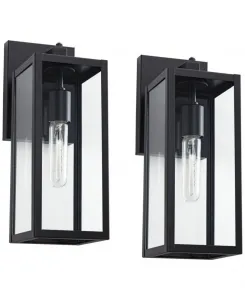 Светильник Titan, 36 см, прозрачное стекло, для наружного освещения, сарая, террасы, амбара, веранды, комплект из 2 современных настенных уличных светильников, устанавливаемых с заката до рассвета John Timberland, черный