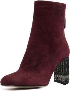 Женские блестящие босоножки Maiyang с крупными стразами, высокие ботильоны на толстом каблуке, округлый носок, молния сзади, зимние праздничные короткие ботинки, размер 4-16 США, Dark Red