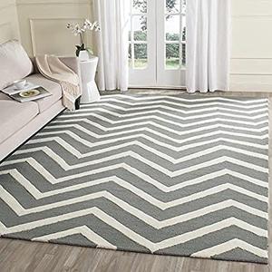 Ковер SAFAVIEH, 122 x 183 см, Cambridge Collection, Dark Grey & Ivory, ручной работы, шеврон из шерсти, идеален для помещений с высокой проходимостью: прихожая, гостиная, спальня (CAM714D)