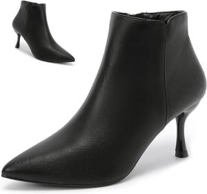 PTNOKA Женские черные ботильоны с заостренным носком на низком каблуке-шпильке с боковой молнией, модные противоскользящие ботинки на шпильке до щиколотки для вечеринки, свадьбы и работы